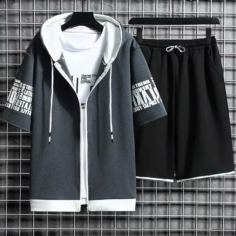 XMSFTD Summer Men's 2 Piece Quick Dry Hooded Sports Set