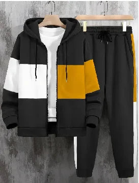Men's Autumn Winter Printed Two-Piece Sweatshirt and Sweatpants Set