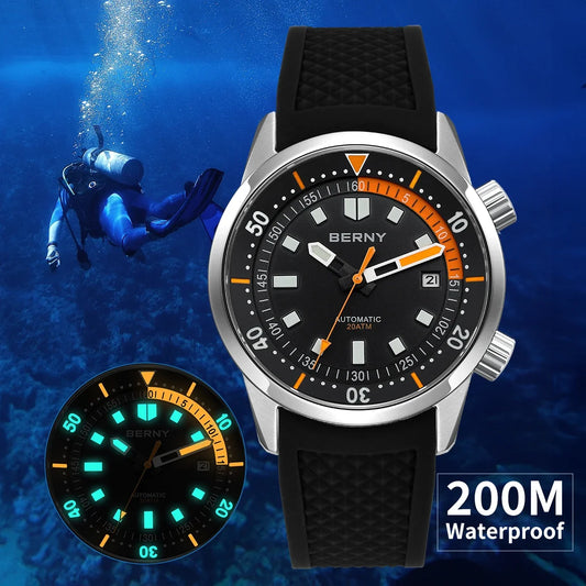 BERNY 200M Waterproof Automatic Diver Watch With Sapphire Glass
