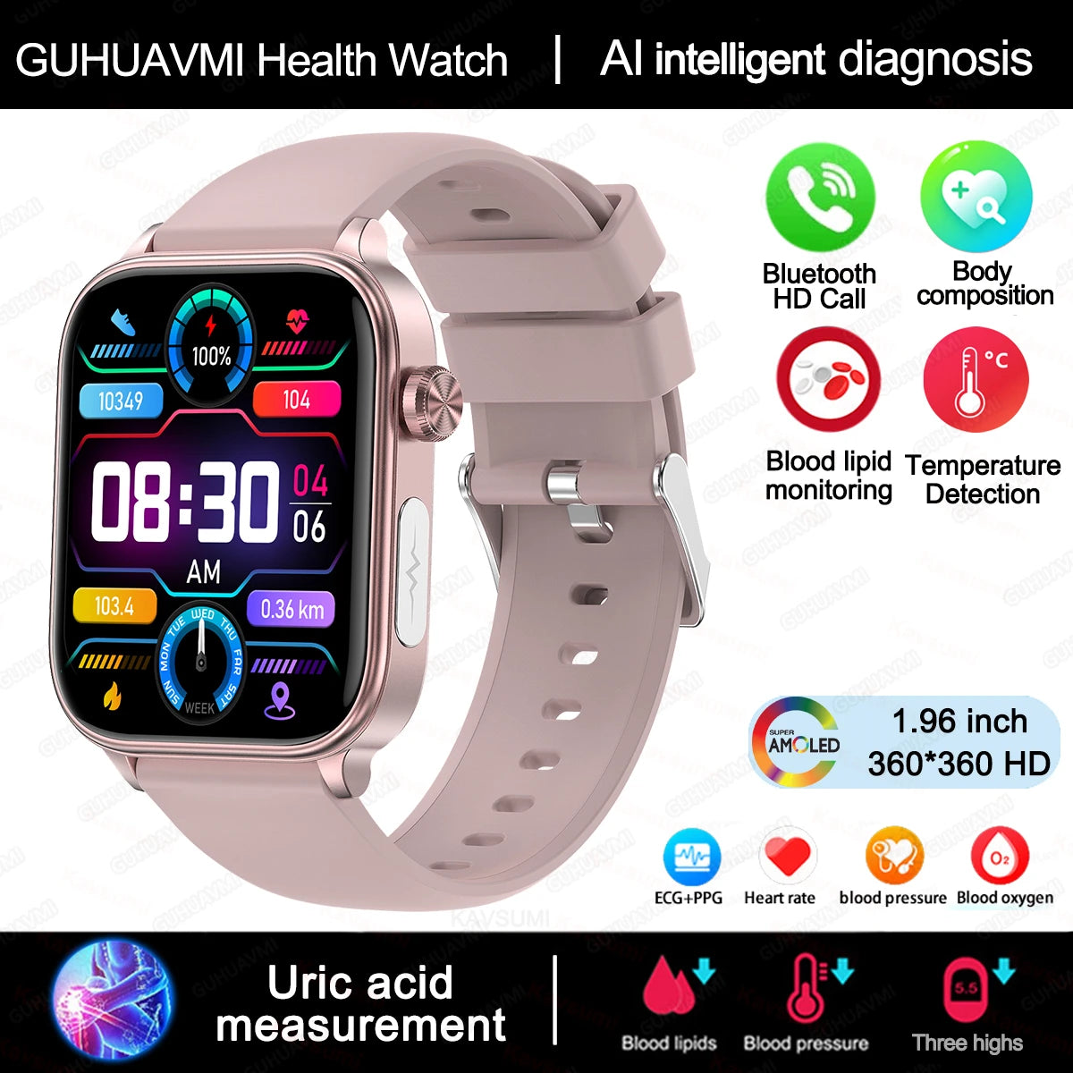 ECG PPG Smart Watch Health Tracker Blood Pressure Lipids