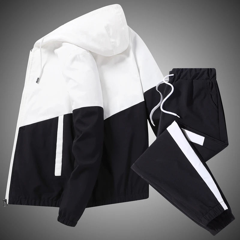 MISNIKI Men's Hooded Tracksuit Set With Joggers And Sports Jacket