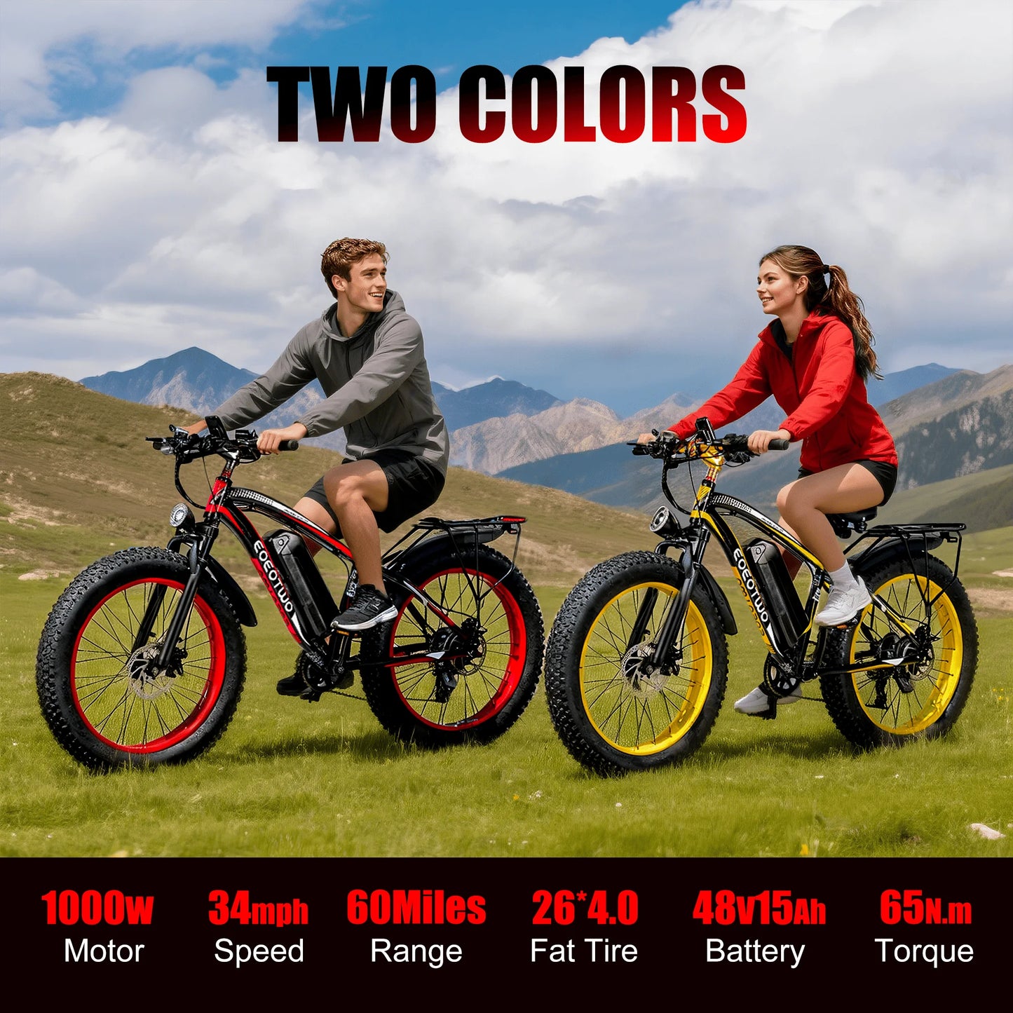 EOEOTWO 1500W Fat Tire Electric Bike 34MPH Mountain Ebike