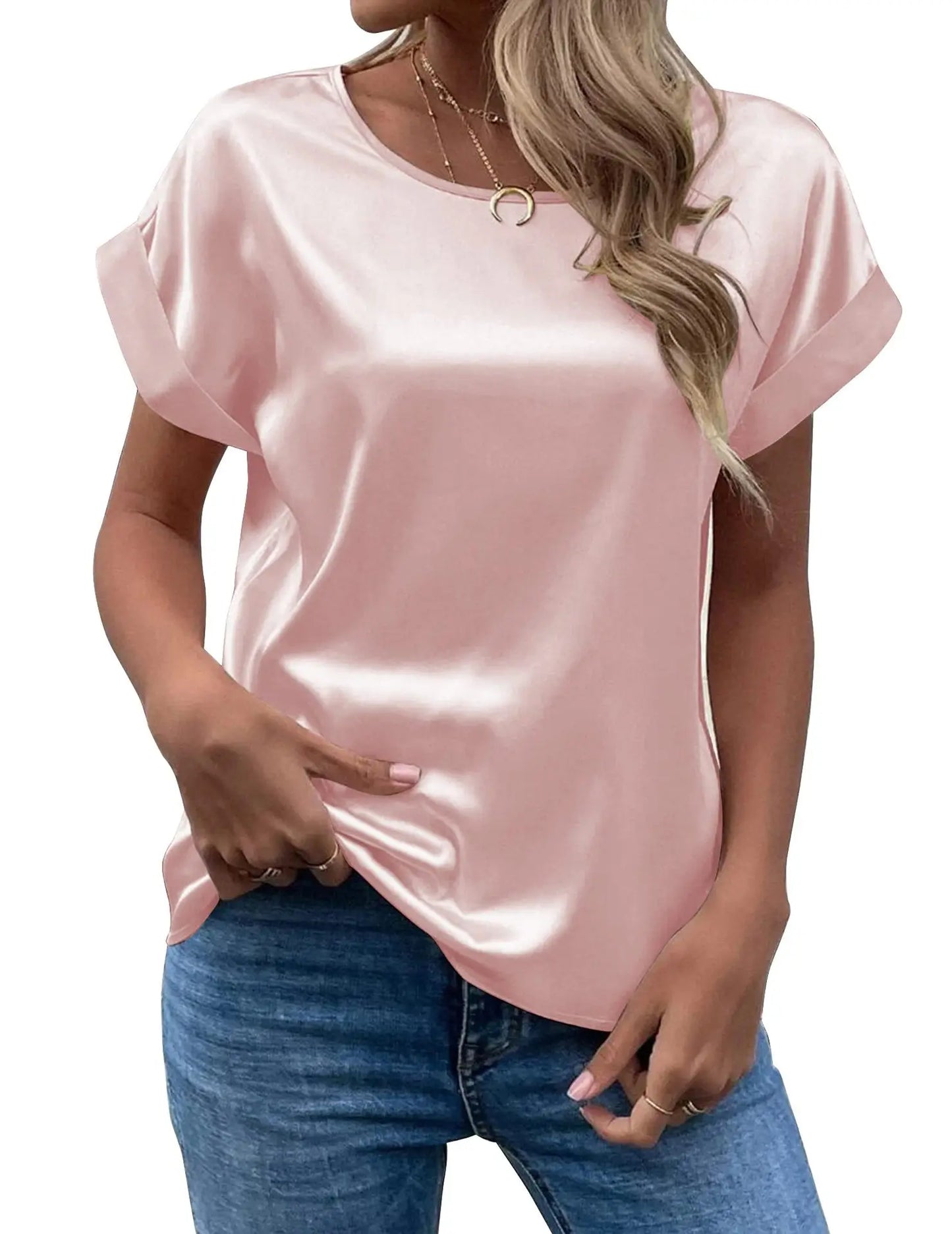 ZOCI Women's Short Sleeve Mercerized Cotton Round Neck Top