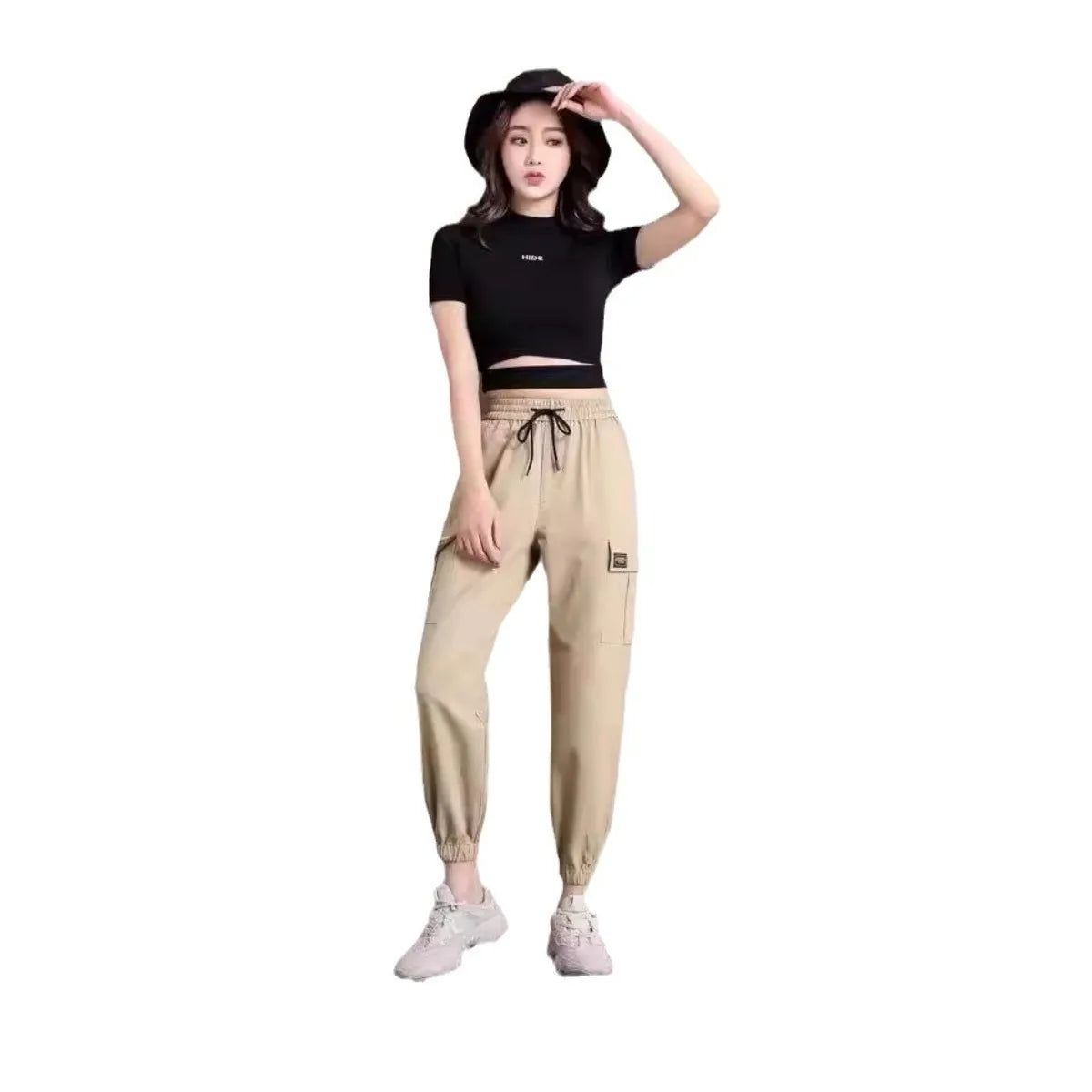 Women Wide Leg Drawstring Casual Pants With Pockets