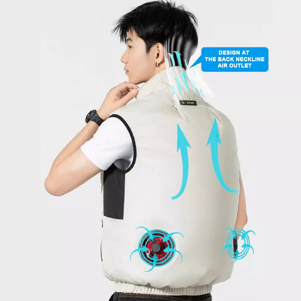 Wearable Cooling Vest With Air Circulation Fan For Outdoor Work