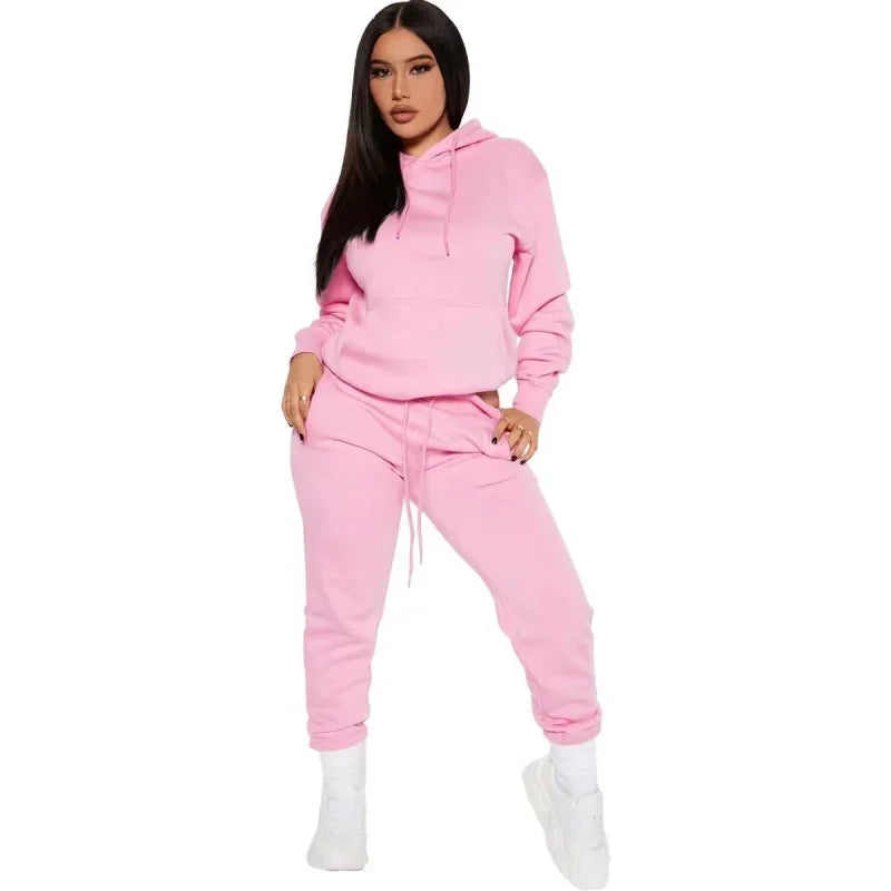 NONECN Winter Women Tracksuit Set Hooded Sweatpants Two Piece