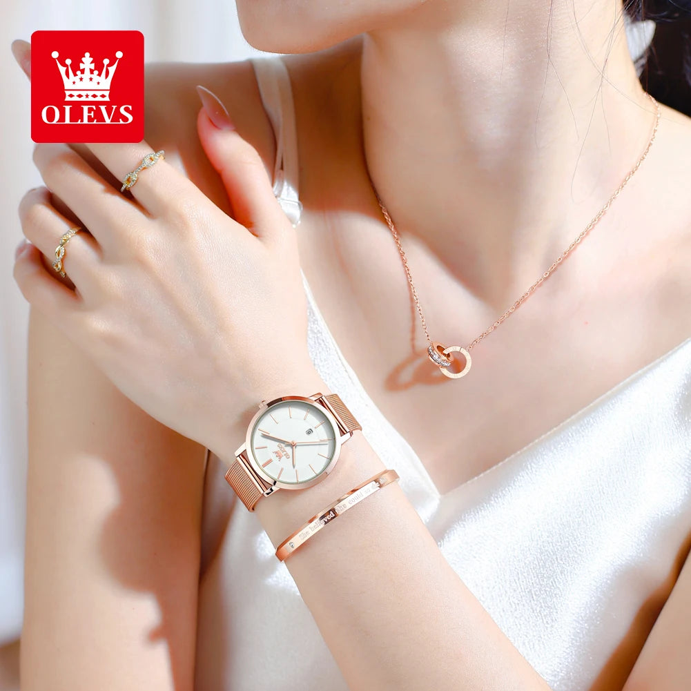 OLEVS Women's Ultra Thin Quartz Watch With Calendar And Waterproof