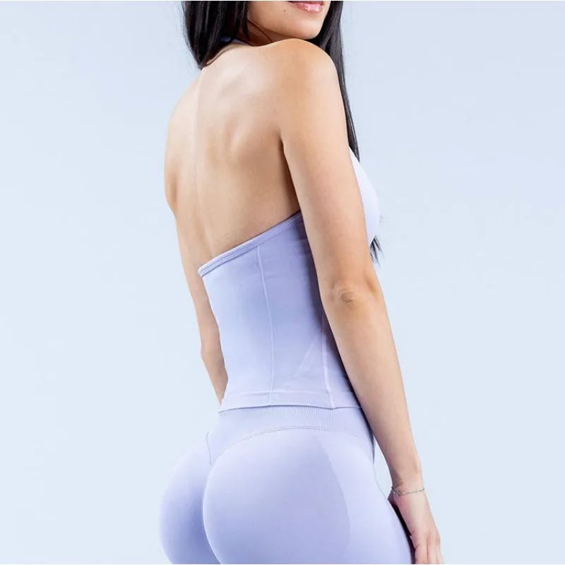 Women Open Back Halter Longline Sports Top Nylon Elastane Workout Yoga