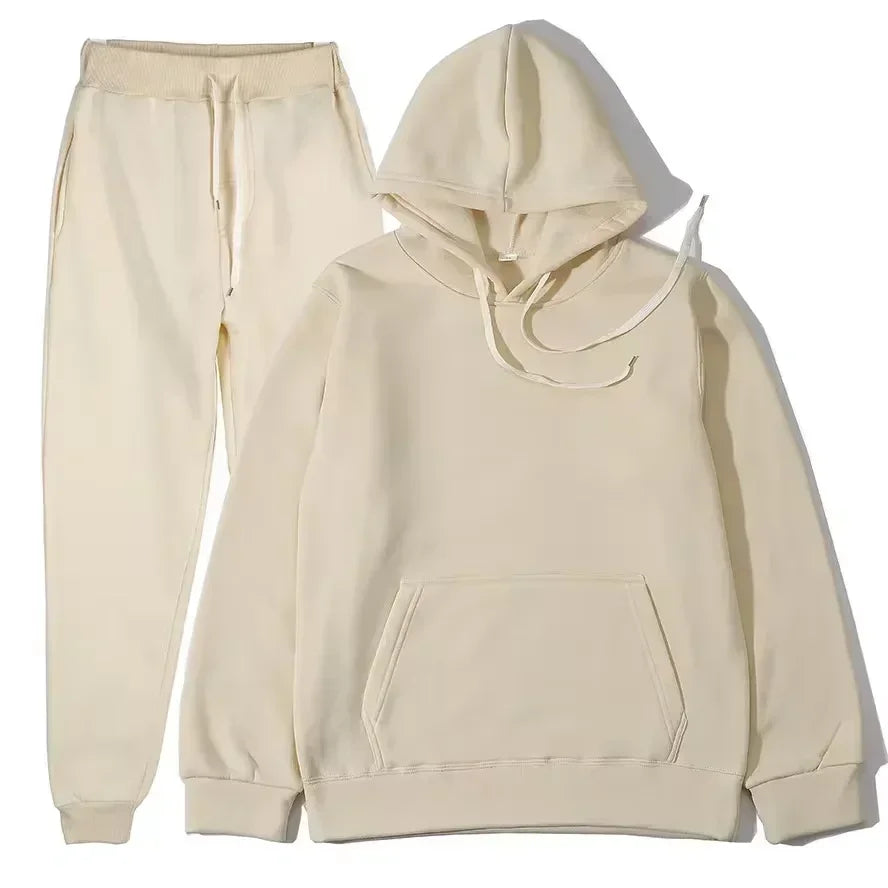 NONECN Winter Women Tracksuit Set Hooded Sweatpants Two Piece