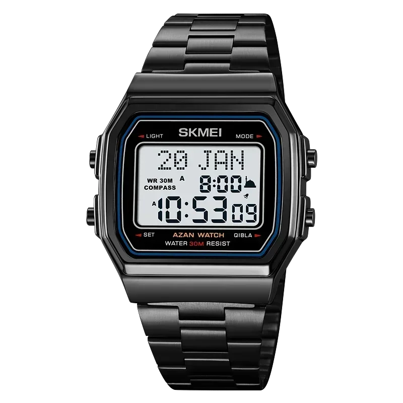 SKMEI 2113 Mens Prayer Azan Compass Alarm Hijri Islamic Digital Wristwatches New Back Light Display Stopwatch Sports Watches