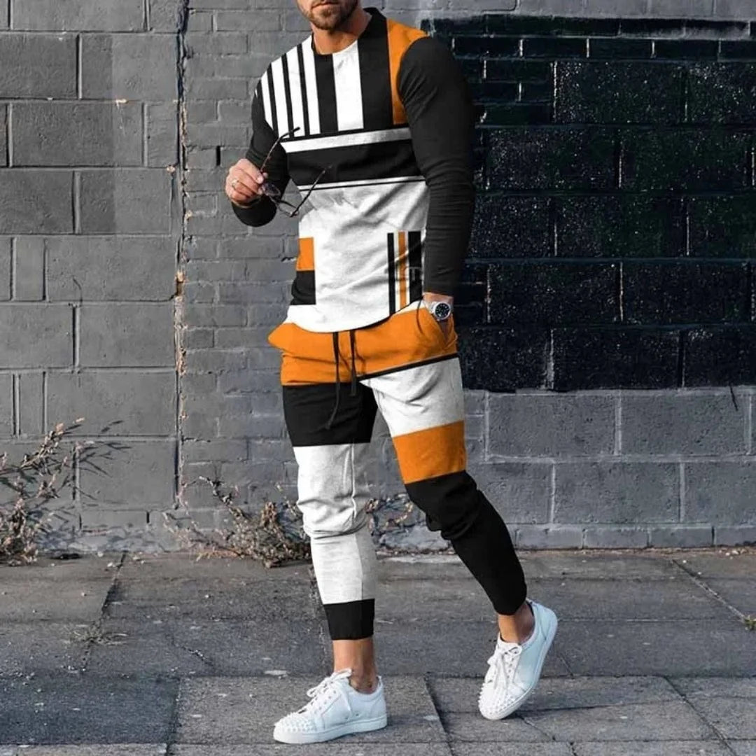 Mens Casual Tracksuit Set Long Sleeve T Shirt Trousers
