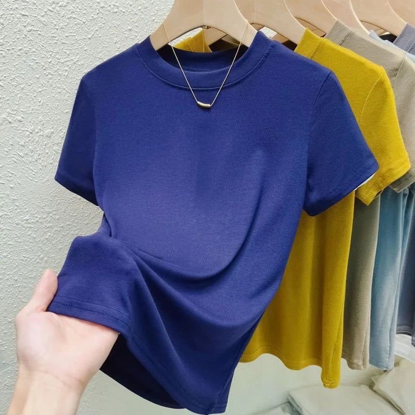 LYNMOLY Women Slim Casual T Shirt Crew Neck Short Sleeve