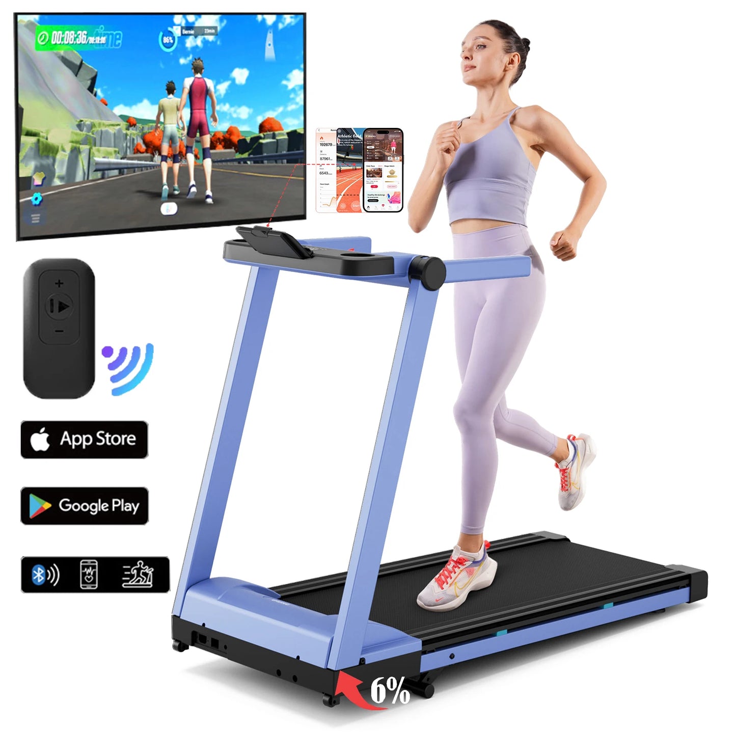 Superun Foldable Incline Treadmill Walking Pad With Touch Screen App