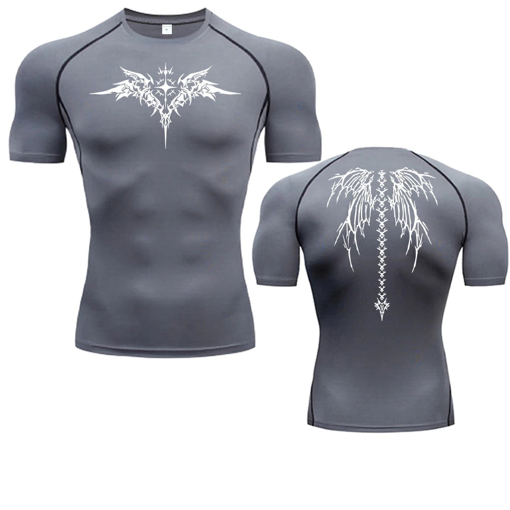 Anime Print Compression Shirt For Men Quick Dry Running Tee