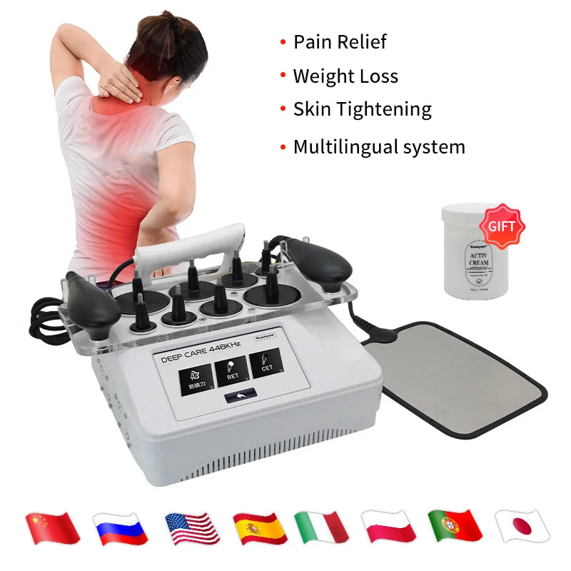 Upgrade 448K INDIBA Physical Technology Tecar Deep Warmth CET RET RF Microcurrent Relieves Muscle Soreness Massage Shaping and Weight Loss Device Burning Fat Tighten the Skin Promote Lymphatic Circulation