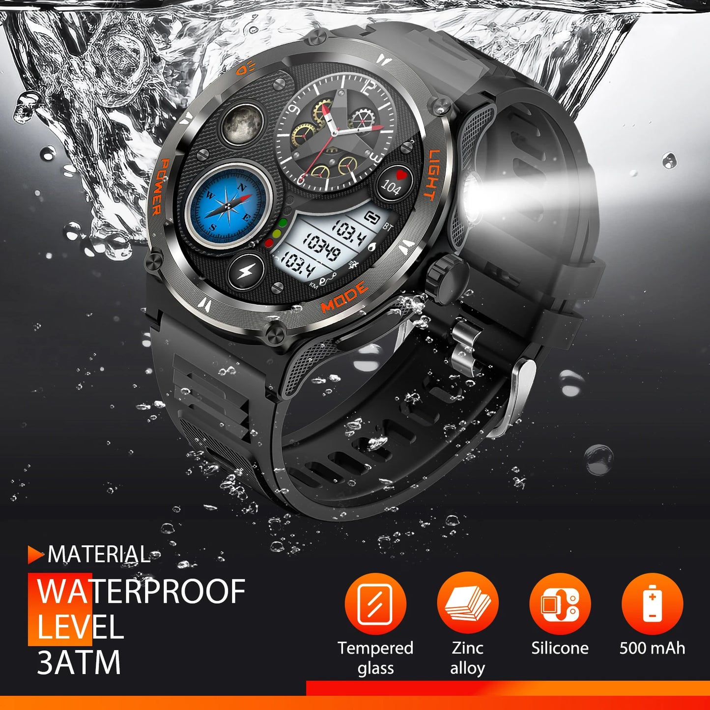 EIGIIS Smart Watch 3ATM Waterproof KT76 Compass And Heart Rate