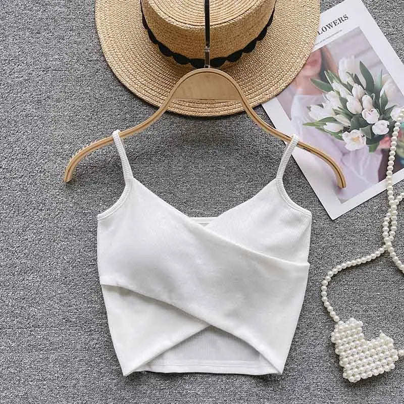 Yezw Irregular Casual Camisole Women Solid Slim Tank Top Strap Design