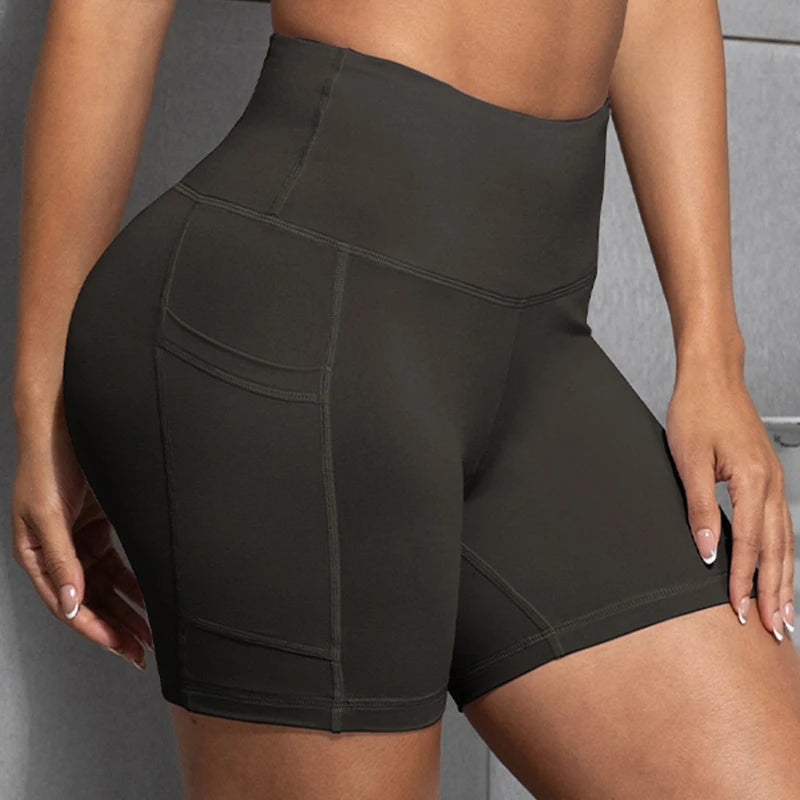 CHRLEISURE Yoga Shorts Pockets High Waist Butt Lifting Fitness