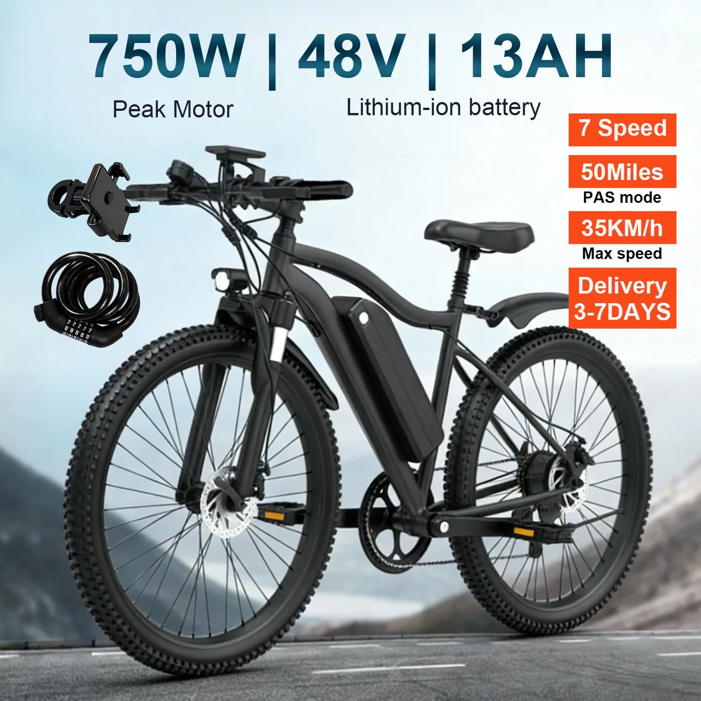 Toofly Electric Mountain Bike 48V 13Ah Removable Battery 500W