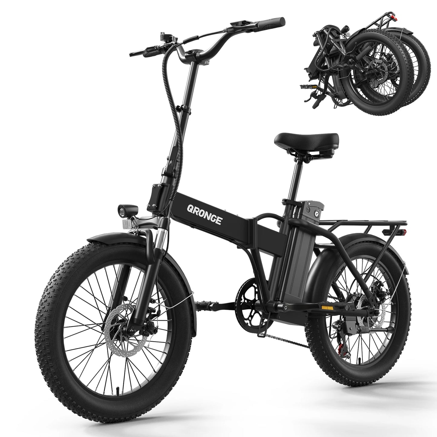 QRONGE Waterfall Folding Electric Bike 1000W Peak 48V Removable Battery