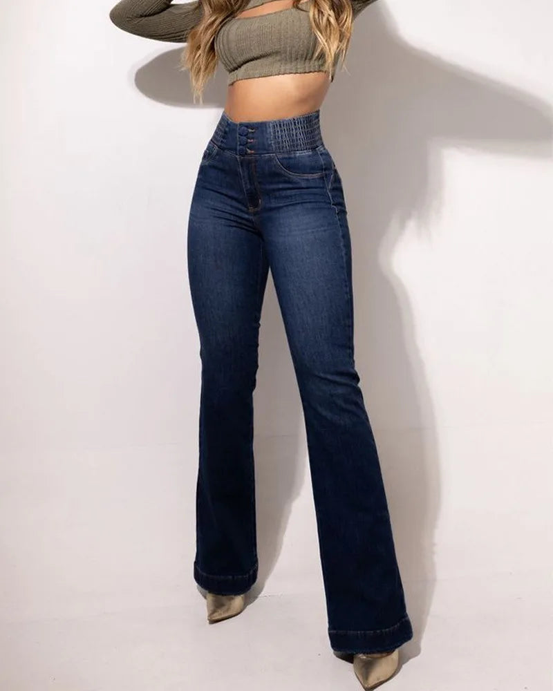 Women High Waist Elastic Denim Jeans Slim Fit Streetwear