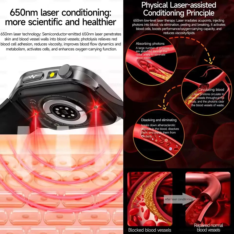 Smartwatch With Laser Therapy ECG Monitor And Blood Oxygen