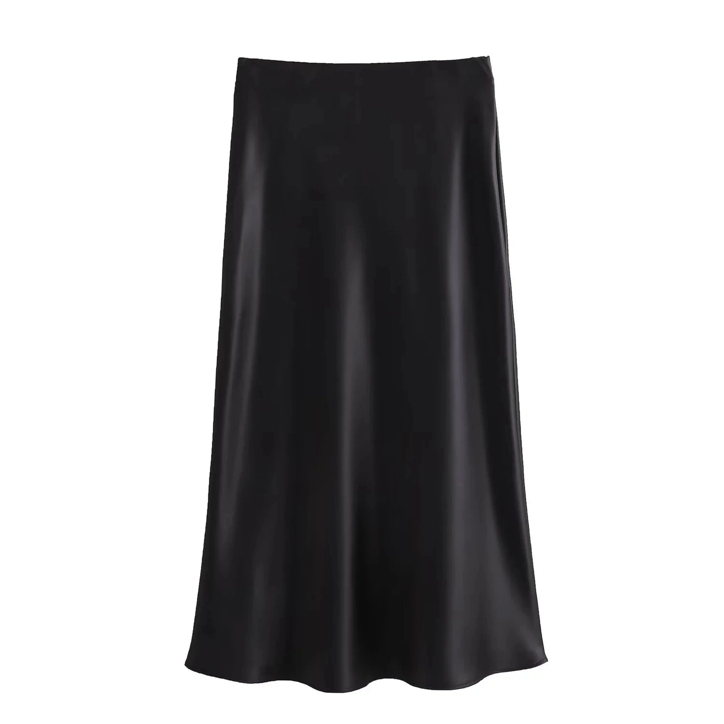 KONDALA Vintage Satin Skirt Women High Waist Elegant Silky