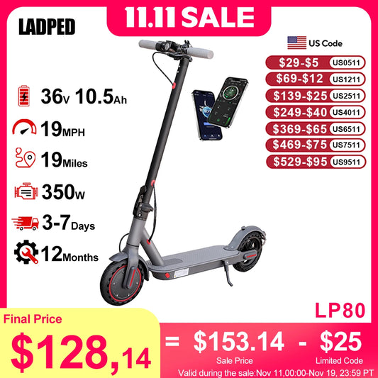 Ladped LP80 Electric Scooter 350W Foldable APP Control 19 MPH