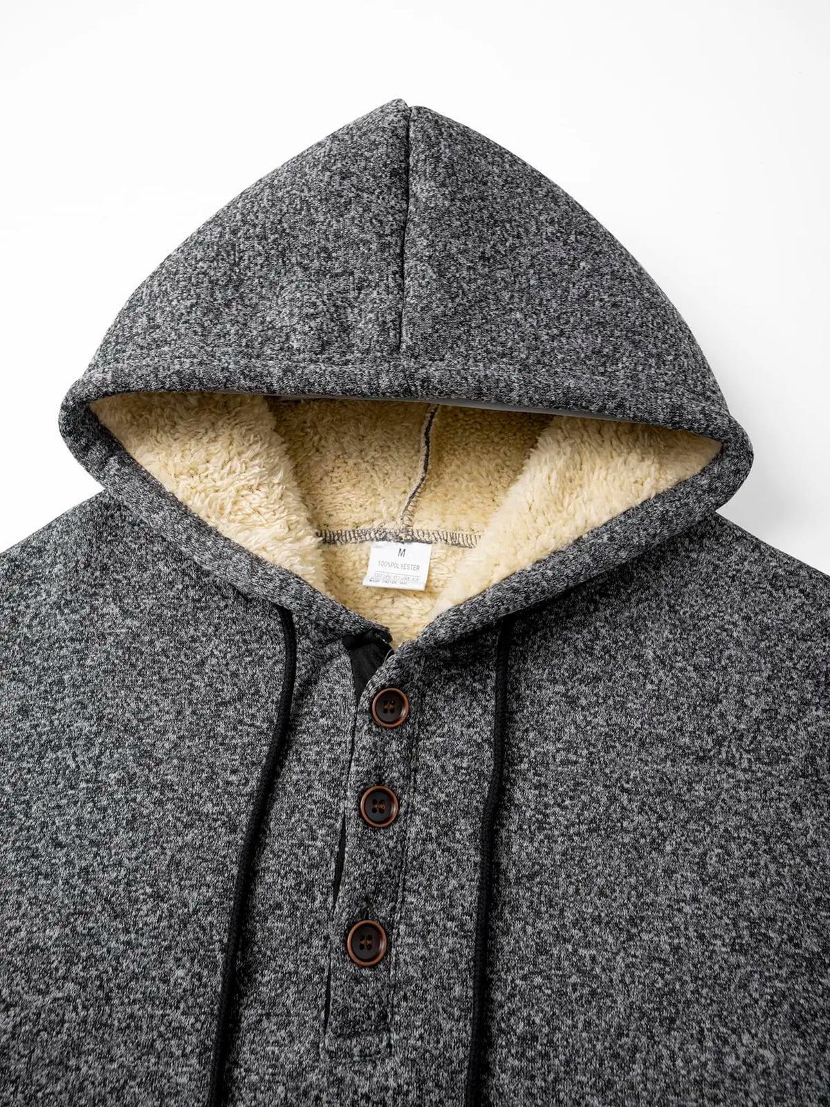 Mens Sherpa Fleece Lined Henley Hoodie Pullover Sweatshirt
