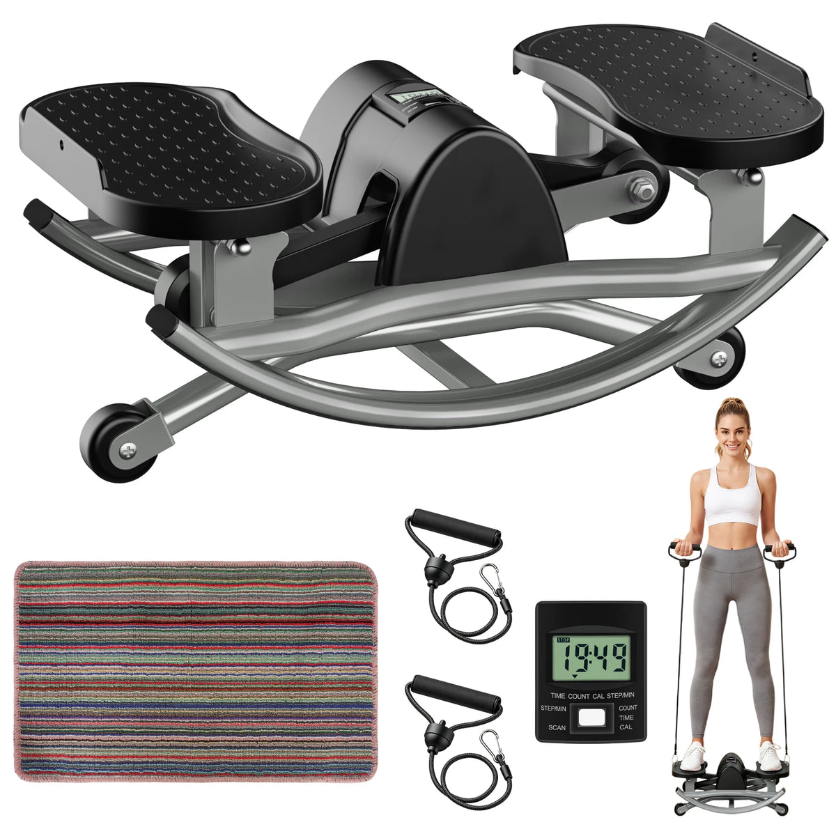 Multi Function Stair Climber With Digital Display And Resistance Bands