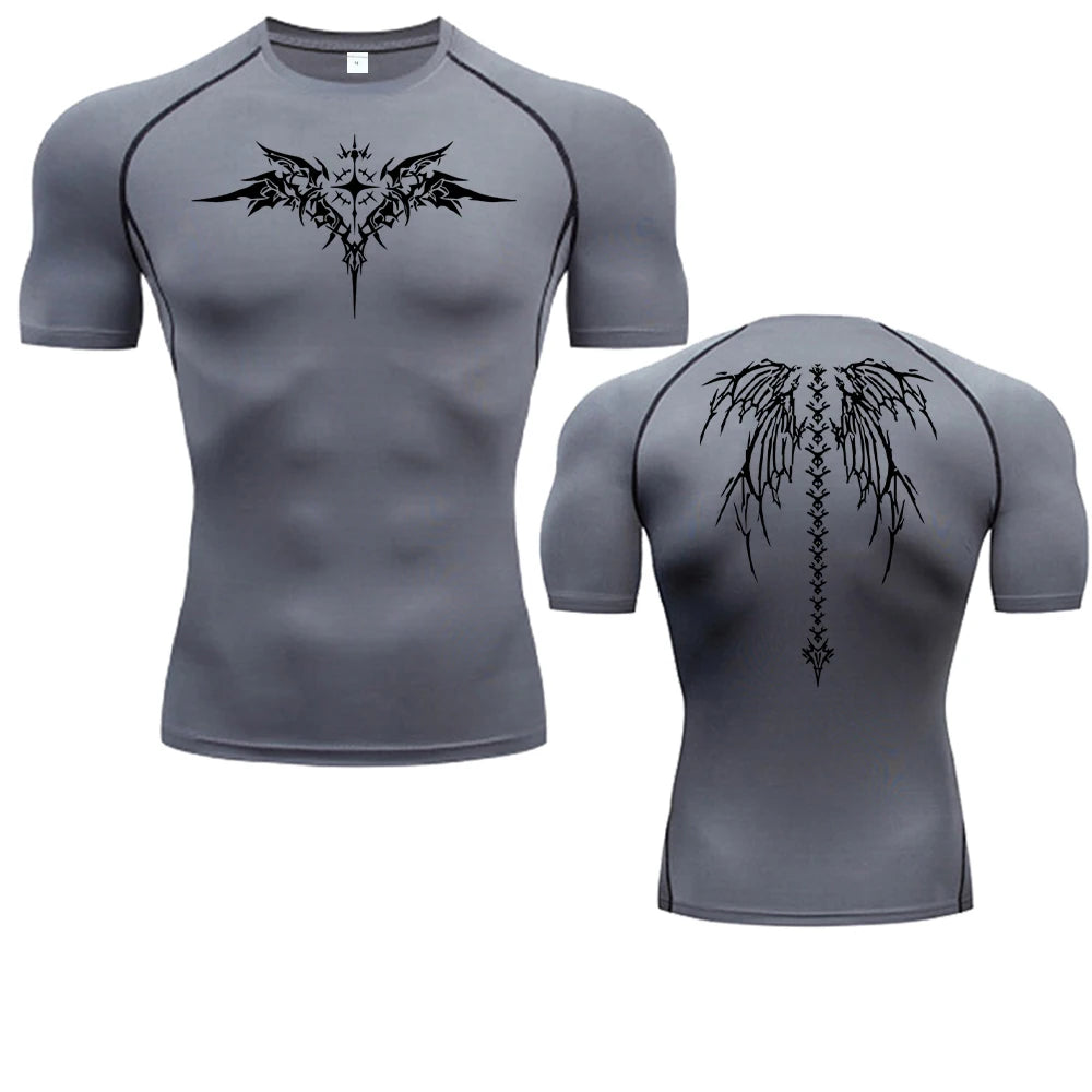 Anime Print Compression Shirt For Men Quick Dry Running Tee