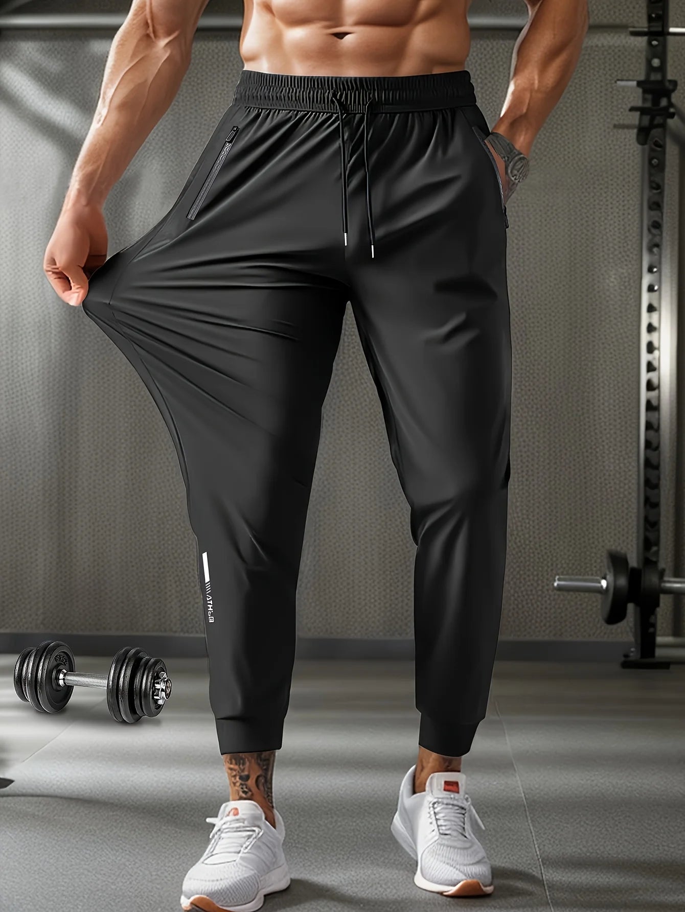 Men's Quick-Dry Drawstring Athletic Pants With Zipper Pockets