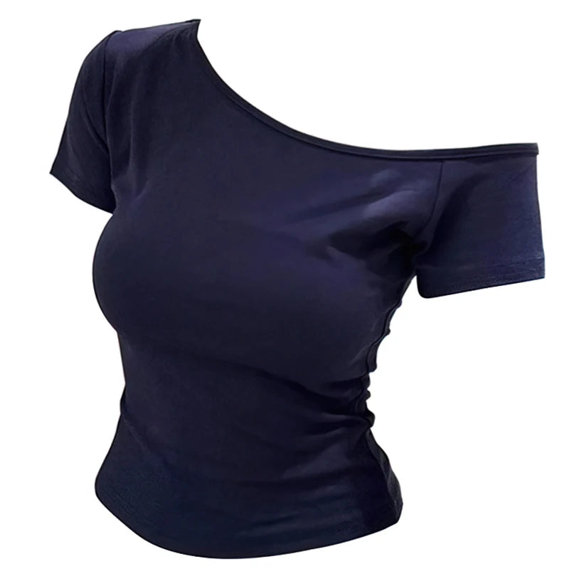 ZOYLEIR Off Shoulder Summer Top Women Slim Fit Tee