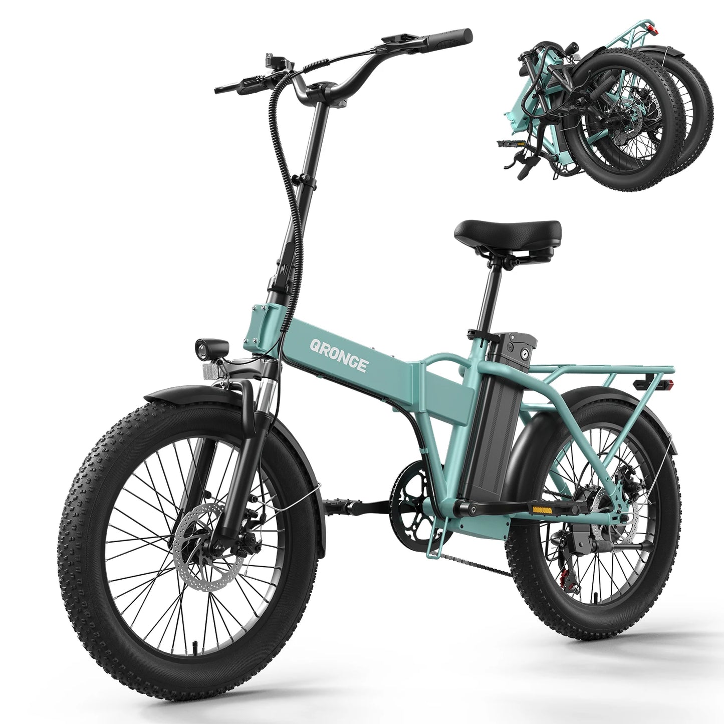 QRONGE Waterfall Folding Electric Bike 1000W Peak 48V Removable Battery