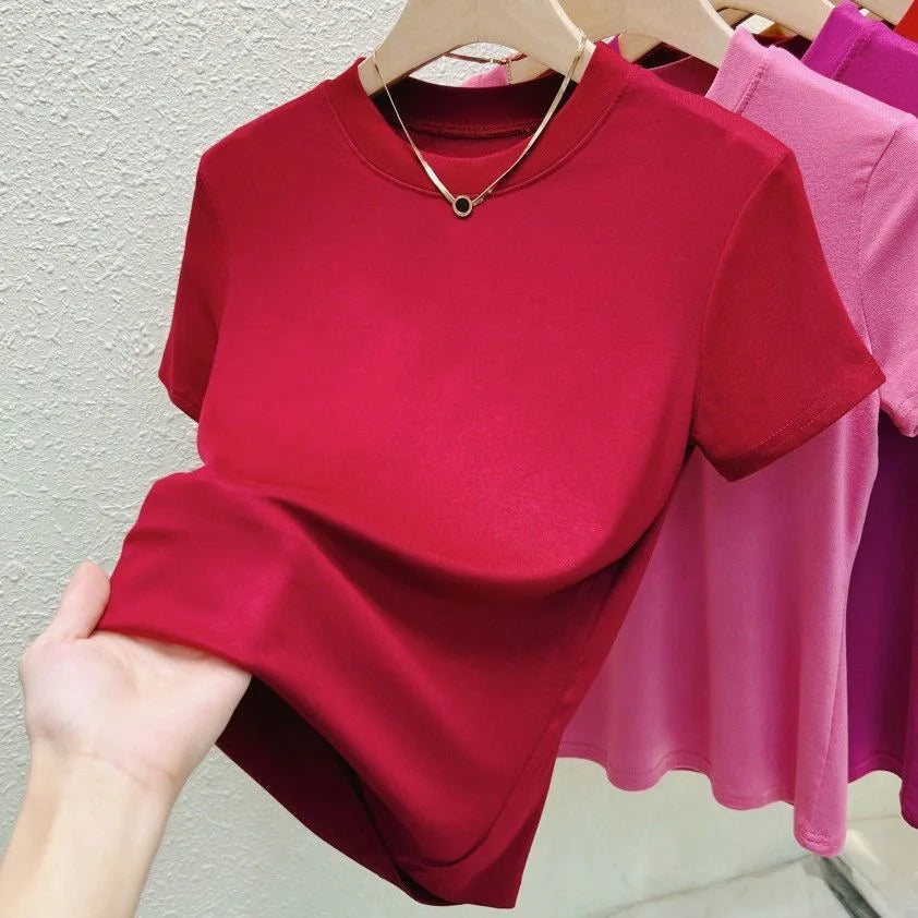 LYNMOLY Women Slim Casual T Shirt Crew Neck Short Sleeve