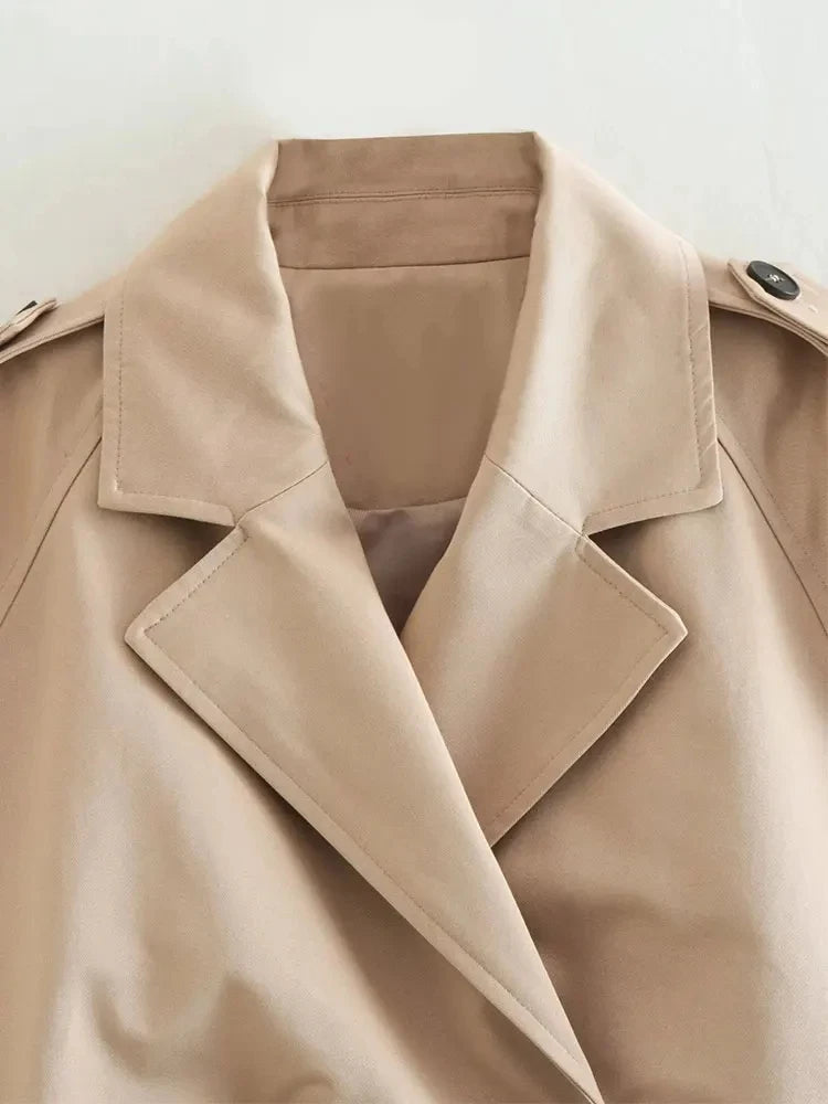 Nlzgmsj Belt Cropped Trench Coat Women Double Breasted Outerwear