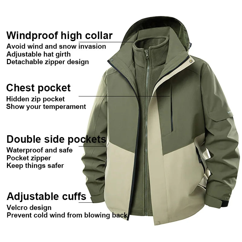 OTIKKC Waterproof Windproof Three In One Thermal Outdoor Jacket