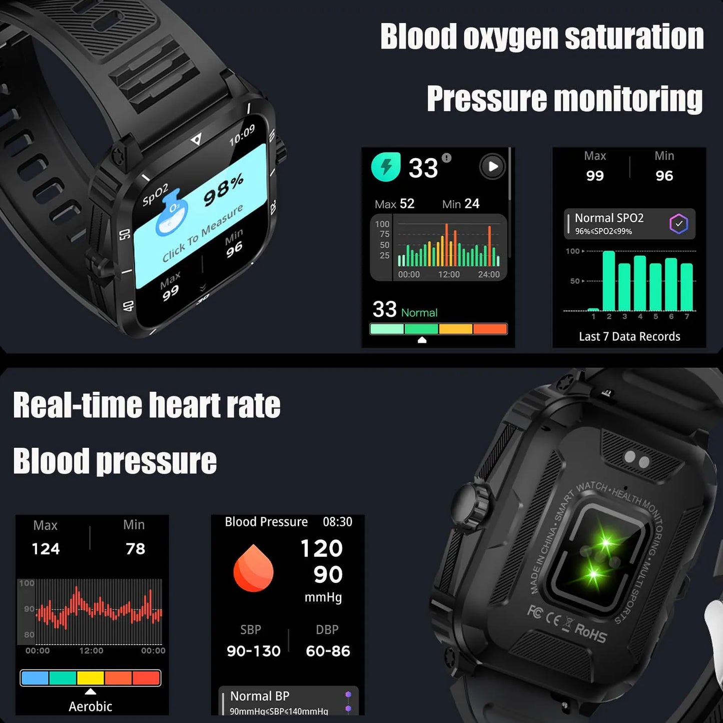 EIGIIS Smart Watch 3ATM Waterproof IPS Display Heart Rate
