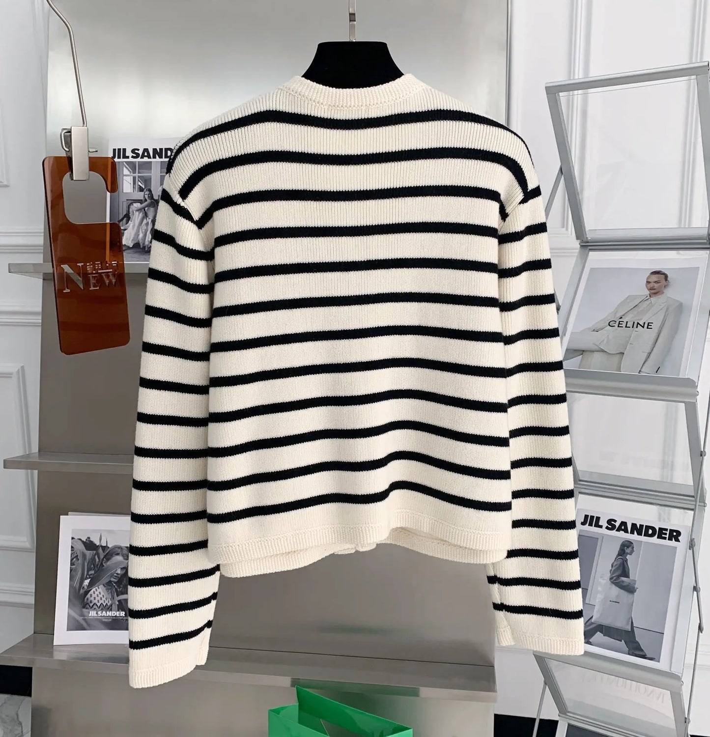 Linglsix Women Stripe Knitted Cardigan O Neck Long Sleeve
