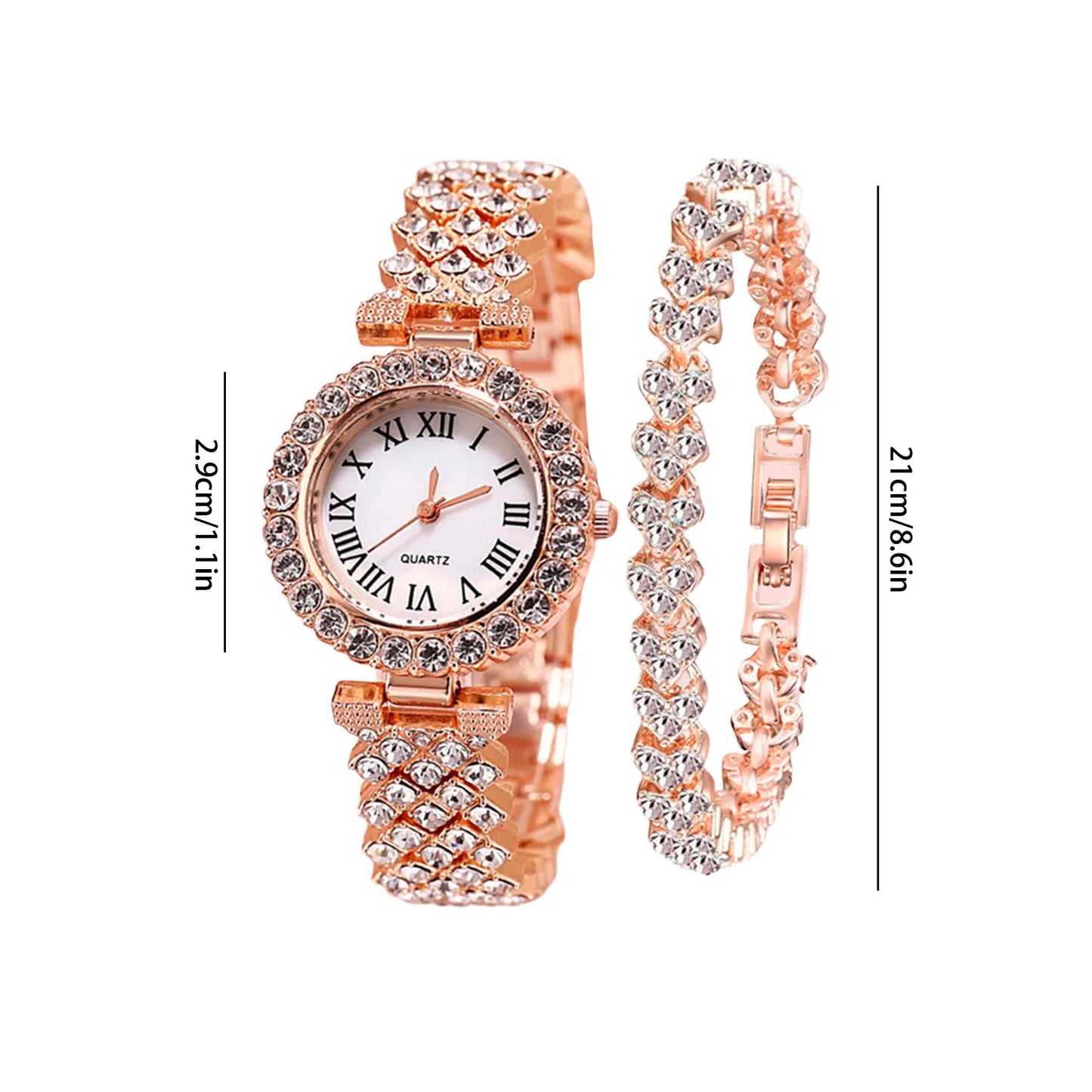 Crystal Diamond Women Watches Set Two Piece Rhinestone Bracelet Gift