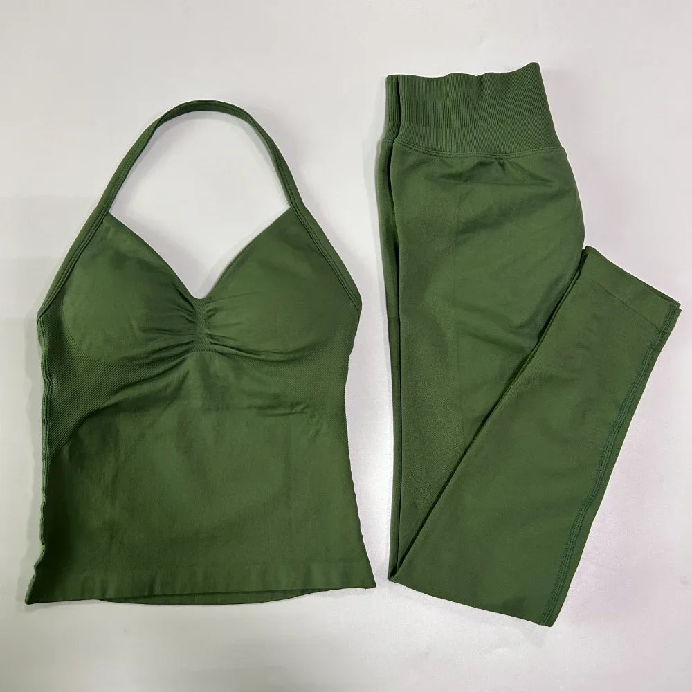 Seamless Gym Set For Women Tank Top And High Waist Scrunch Leggings