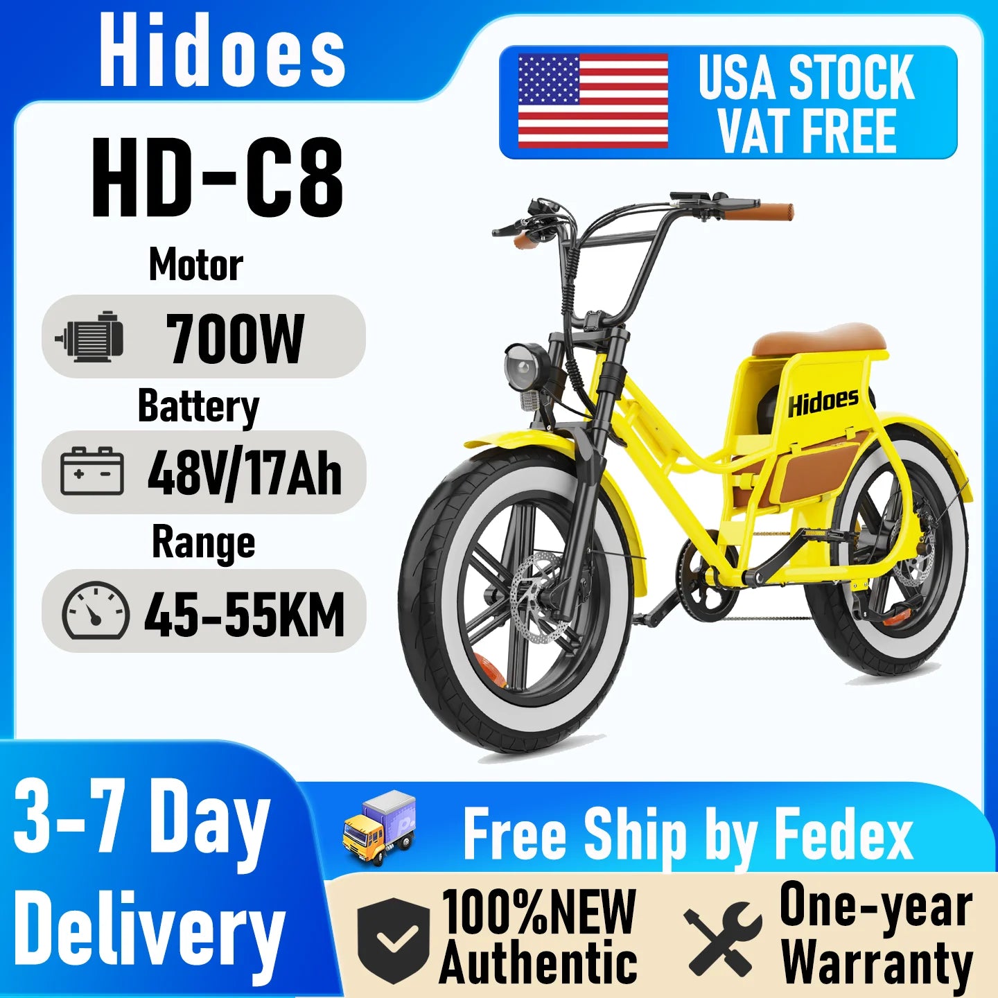 Hidoes C8 Fat Tire Electric Bike 700W 48V Battery
