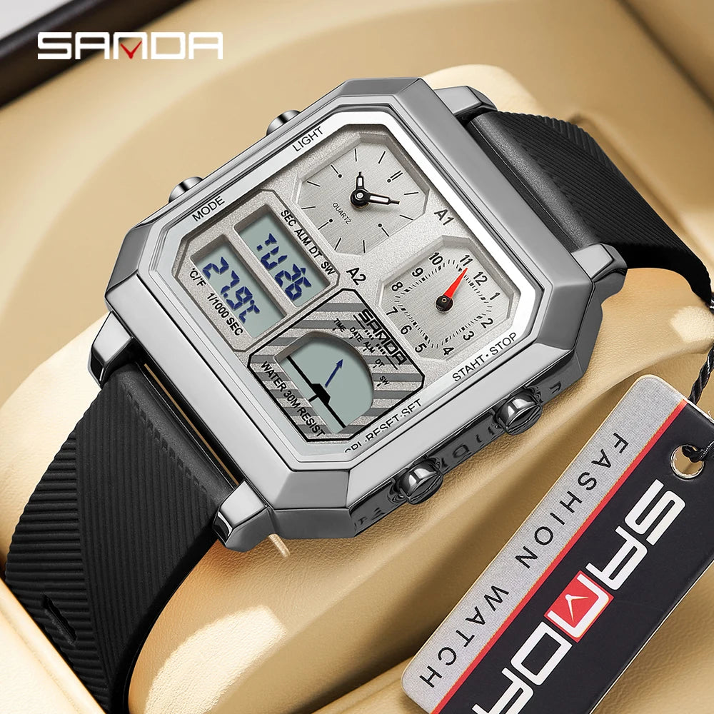 Sanda Men Electronic Watch With Temperature Gauge And Steel Case