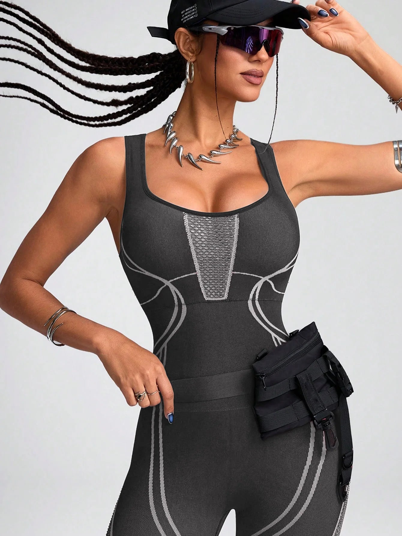 Womens Yoga Jumpsuit Fitness Training Suit Splicing Design