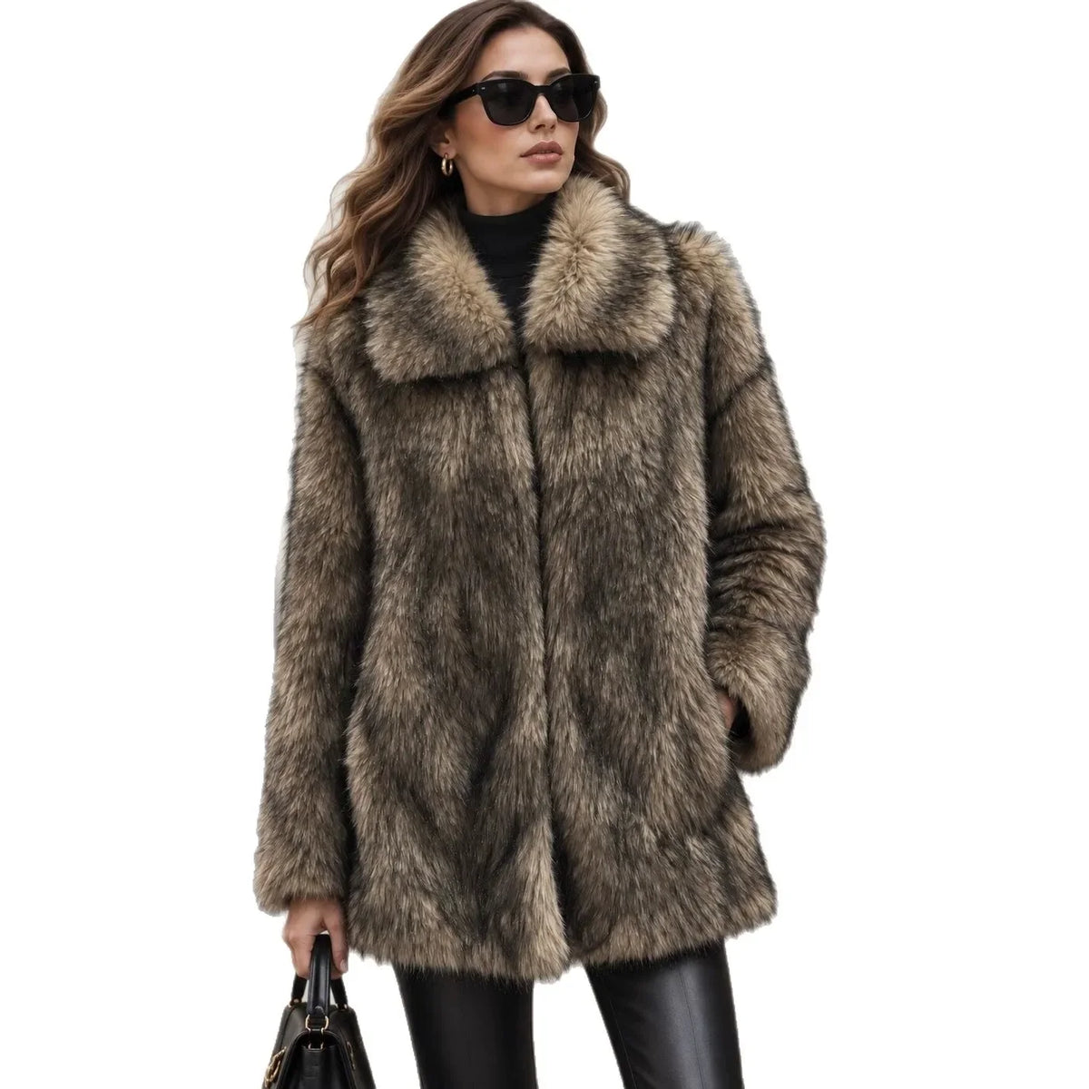 Women's Elegant Faux Fur Lapel Coat With Plush Warmth