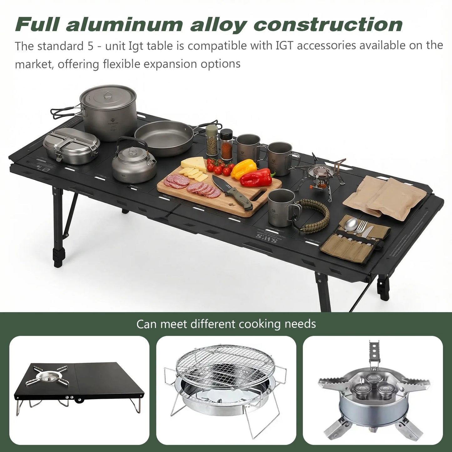Foldable Camping Table with Adjustable Height Legs 120kg Load Capacity Carry Bag