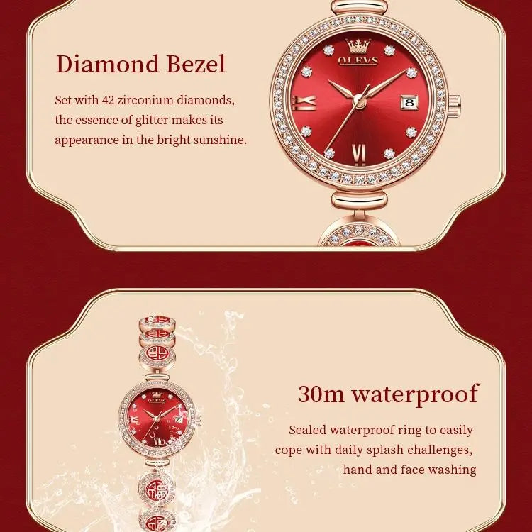 OLEVS 5630 Women Diamond Date Quartz Watch Waterproof Bracelet