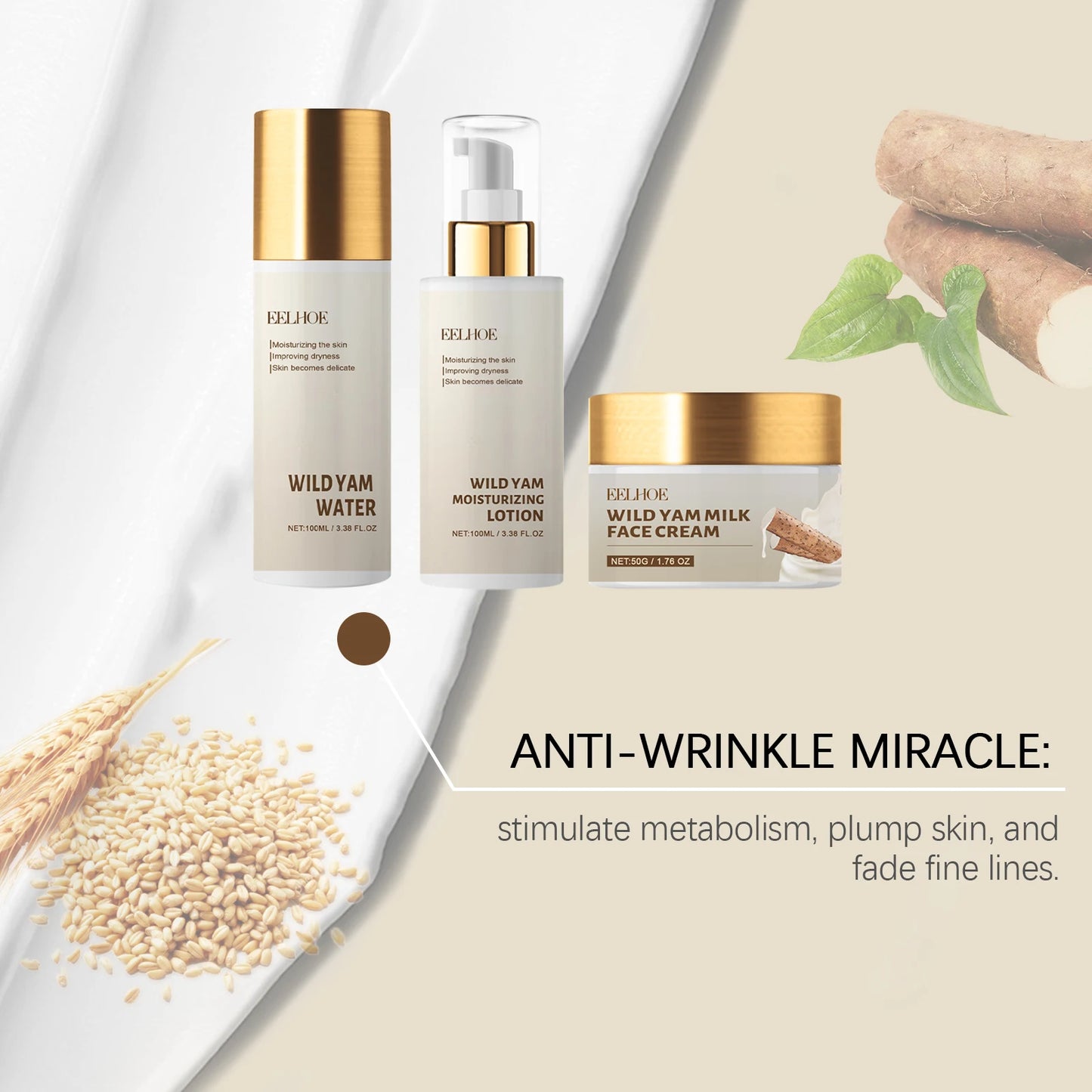 Eelhoe Wild Yam Moisturizing Skincare Set Face Cream Toner Kit