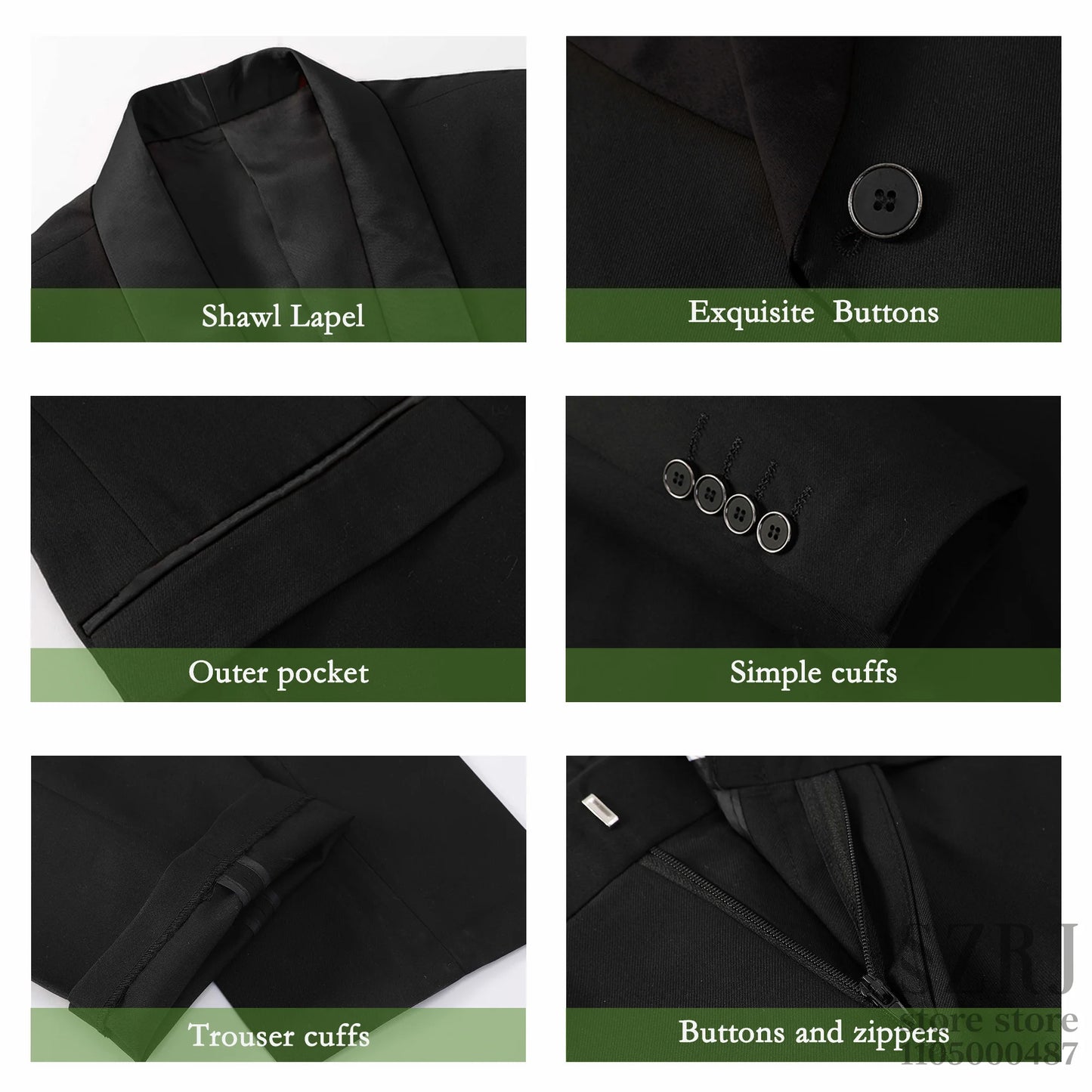 Mens Tuxedo 4 Piece Suit Jacket Vest Pants Pocket Square
