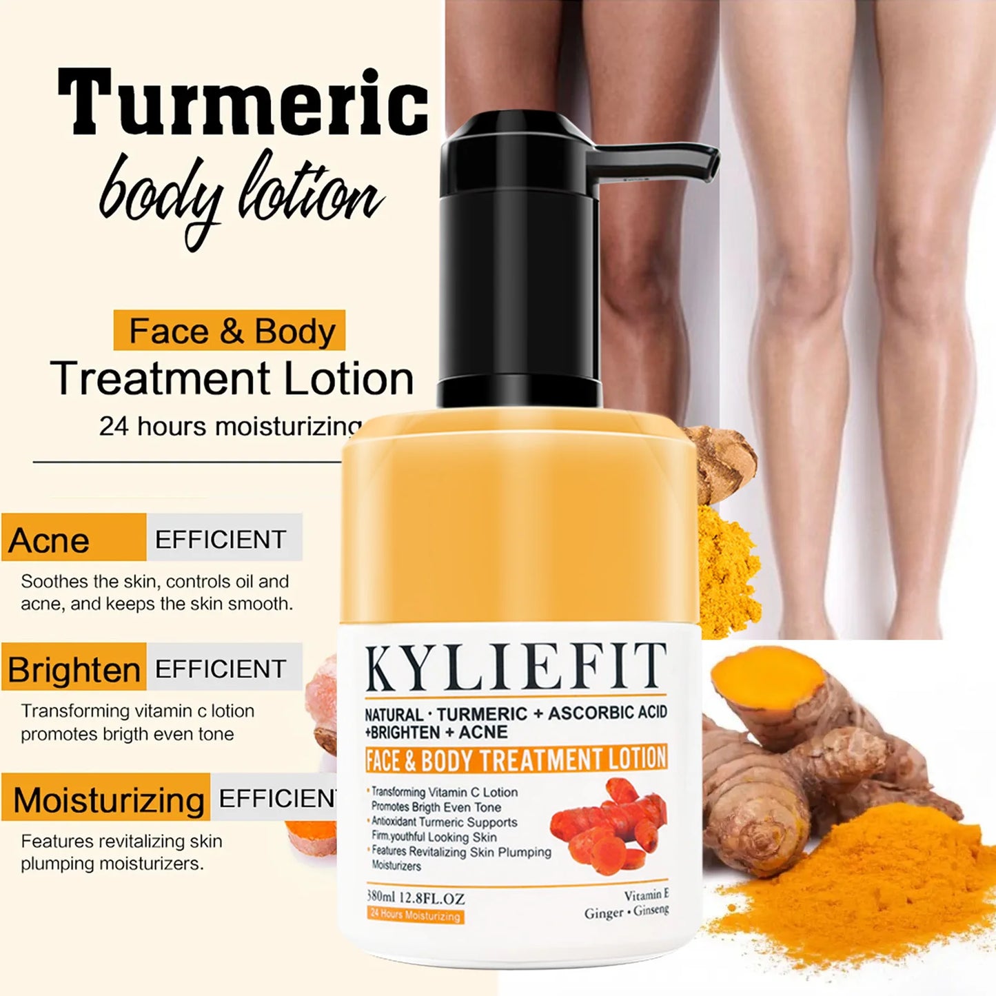 AILKE Organic Turmeric Skin Care Set, Brighten, Cleaning Skin, Remove Acne,Pimples, Whitening, Even Skin Tone, Improve Dry Skin